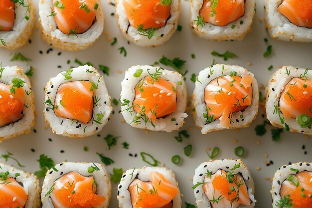 Über Kopf japanische Sushi-Rollen Top-Ansicht von Sushi-Sortimenten