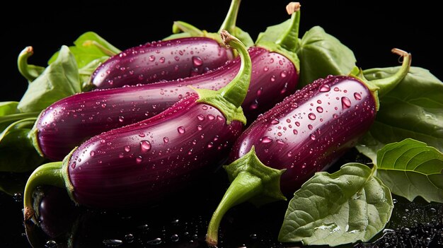 Berenjena morada con una hoja de cerca