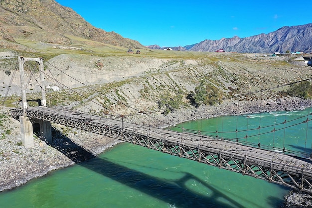 Berg Altai Fluss Draufsicht Drohne, Landschaft Altai Tourismus Draufsicht