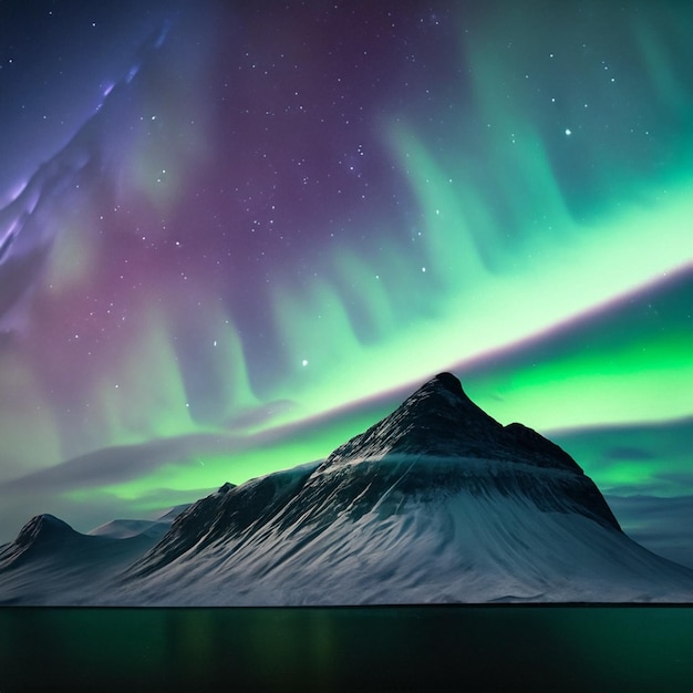 Berg bei Nacht mit den Nordlichtern