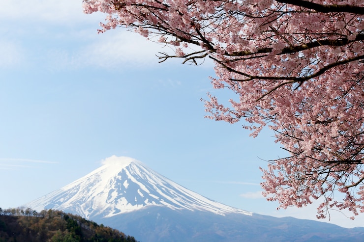 Foto berg fuji in kawaguchiko seeseite.