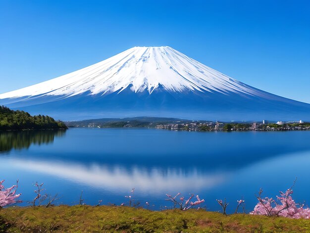 Berg fuji mit see kawaguchiko in yamanachi, japan