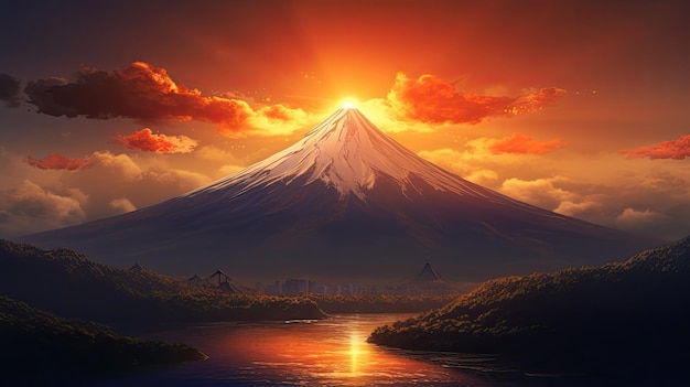 Berg Fuji mit Sonne Berg Fuji Generetive Ai