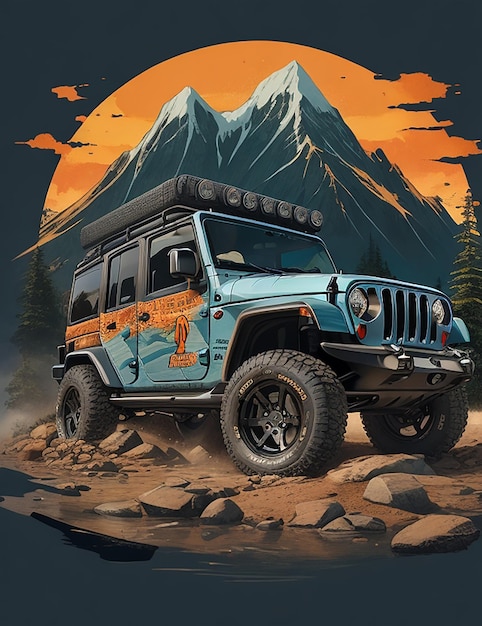 Berg-Jeep-Auto Ai-Bild für das T-Shirt-Design