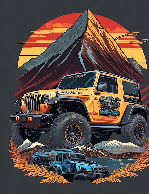 Berg-Jeep-Auto Ai-Bild für T-Shirt-Design