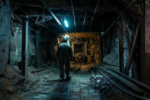 Foto bergarbeiter im bergbau hart arbeitendes berufskonzept