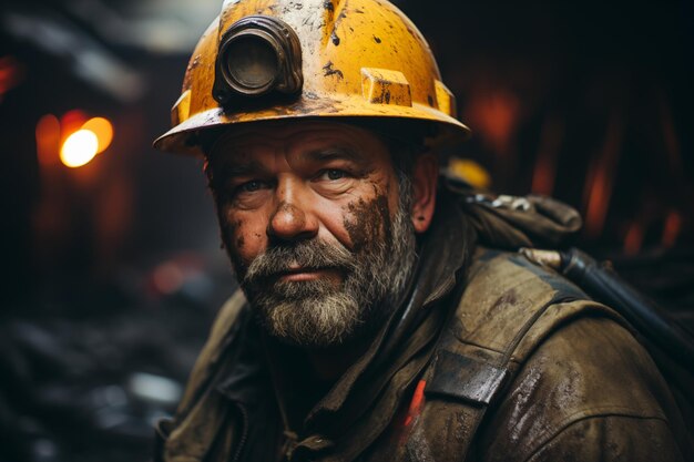Bergarbeiter in der Mine Gut uniformierte Bergarbeiterin in der Mine, die den Daumen hebt Konzeptfoto