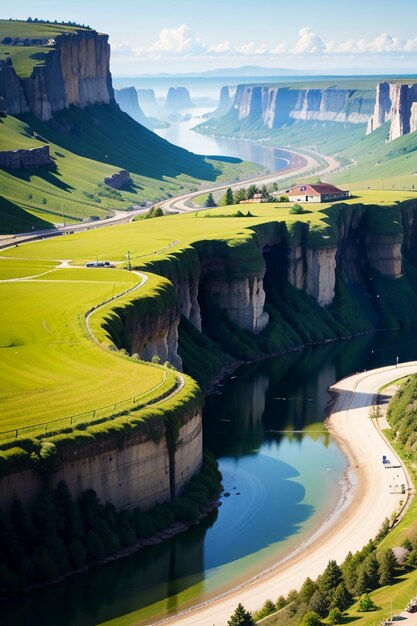 Berge Klippen Steinpfeiler Grasweg Natur Landschaft Tapeten Hintergrundfotografie