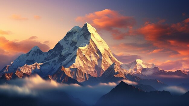 Berge mit einem schneebedeckten Gipfel und einem bewölkten Himmel