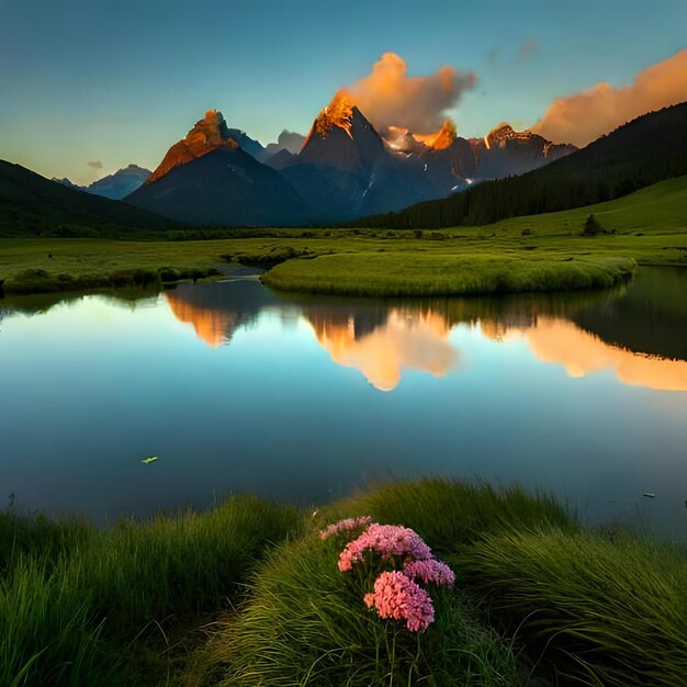 Foto berge, natur, kräuter, blumen, hügel, ebenen, täler, flüsse, bäume, schnee, wolken und himmel