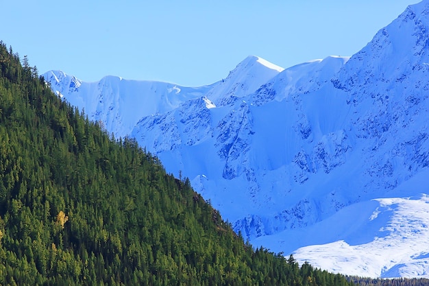 Berge schneebedeckter Gipfelhintergrund, Landschaftsansicht Winternaturgipfel