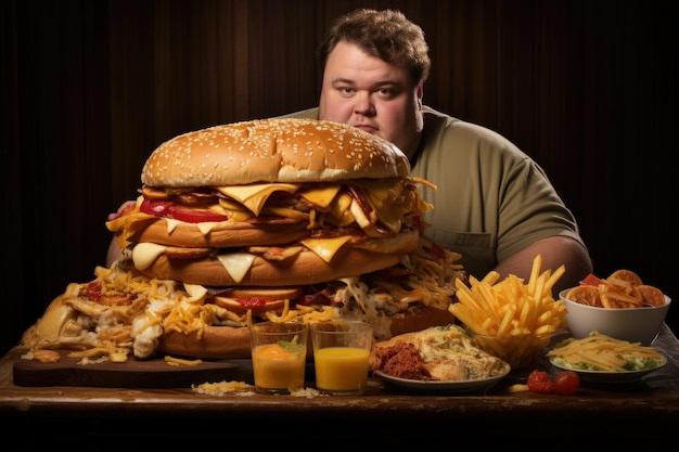 Übergewichtsproblem, schlechte Ernährung, kalorienreiches Essen, Fastfood, Cheeseburger, Burger, dicke Frau, fettleibige Person, kalorienreiche Schnellimbissmotivation, richtig fetthaltige Lebensmittel zu essen, Diät, neues Leben