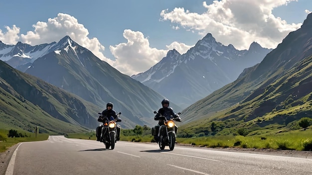 Foto bergfahrten ruhige und aufregende motorradtour durch majestätische landschaften, die von ki generiert wurden