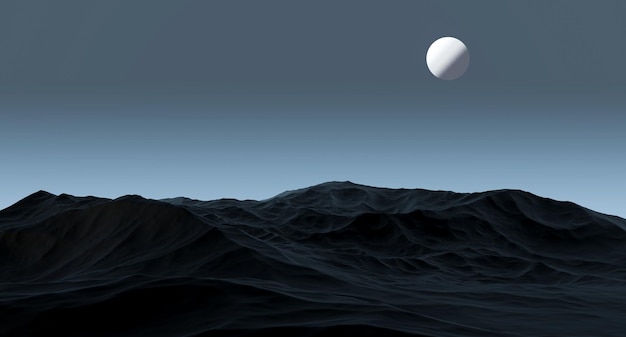 Bergfelsen und ein Planet am Himmel eine düstere Landschaft, düstere Landschaft 3D-Rendering