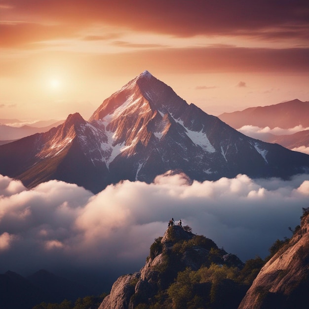 Berggipfel im Hintergrund des Sonnenuntergangs