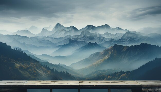 Berggipfel im Nebel Naturschönheit in ruhiger Szene, erzeugt durch künstliche Intelligenz