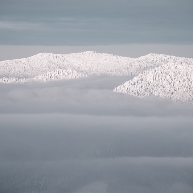 Berggipfel im Schnee über Wolken