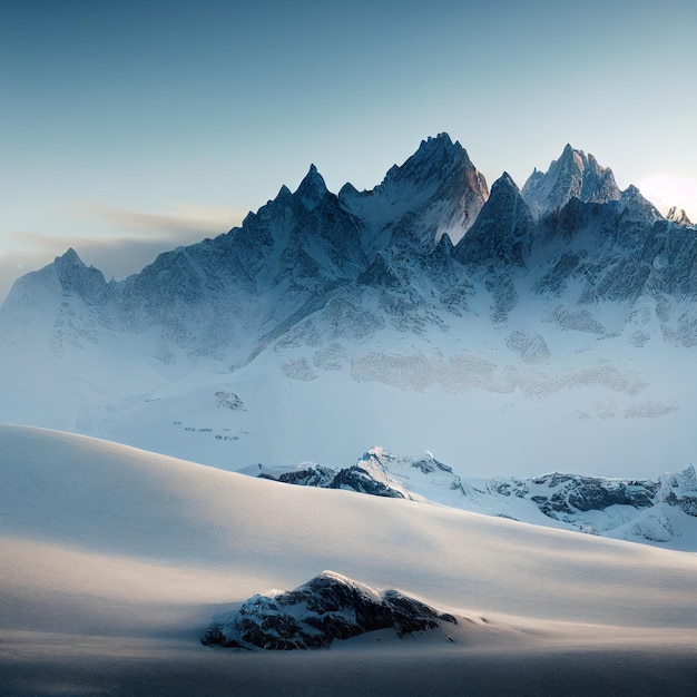Berggipfel im Winter Schneebedeckte Berge Landschaft 3D-Darstellung