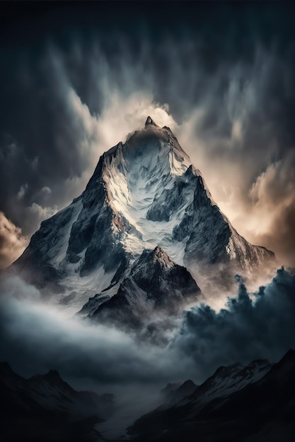 Berggipfel in Wolken, epische LandschaftxA