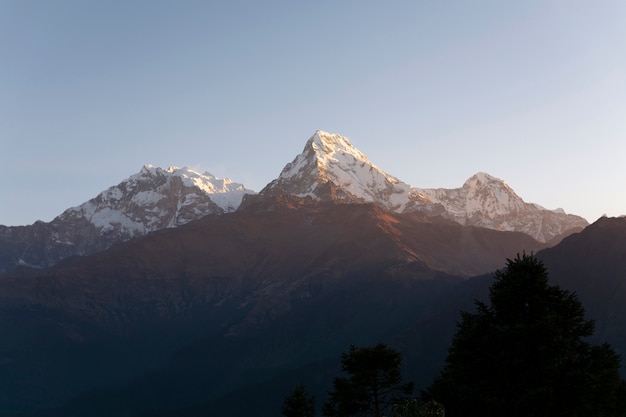 Foto berggipfel mit schnee im sonnenlicht