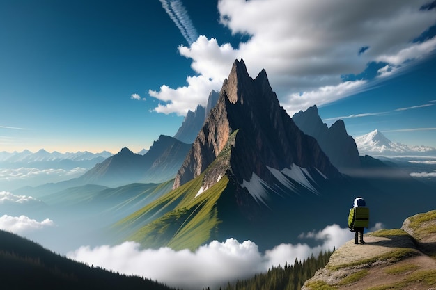 Berggipfel unter blauem Himmel und weißen Wolken, natürliche Landschaft, Hintergrundfotografie