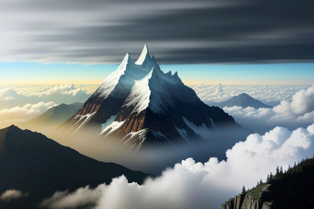 Berggipfel unter blauem Himmel und weißen Wolken, natürliche Landschaft, Hintergrundfotografie