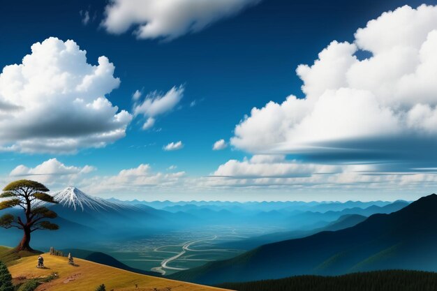 Berggipfel unter blauem Himmel und weißen Wolken, natürliche Landschaft, Hintergrundfotografie