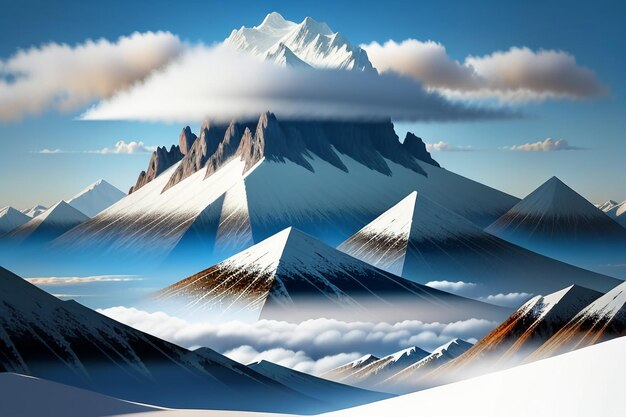 Berggipfel unter blauem Himmel und weißen Wolken, natürliche Landschaft, Hintergrundfotografie