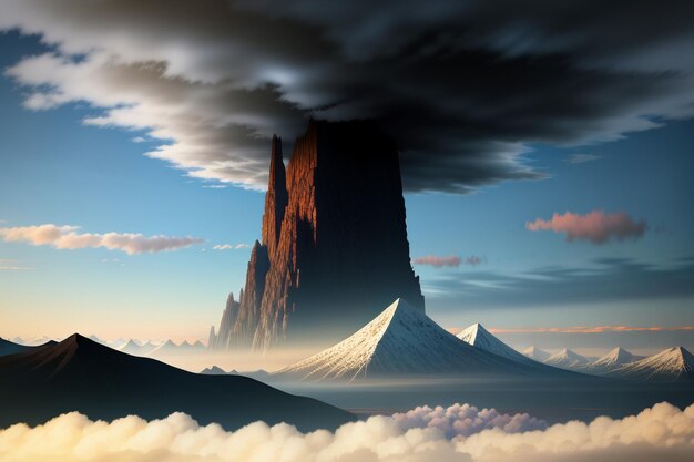 Berggipfel unter blauem Himmel und weißen Wolken, natürliche Landschaft, Hintergrundfotografie