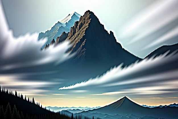 Berggipfel unter blauem Himmel und weißen Wolken, natürliche Landschaft, Hintergrundfotografie