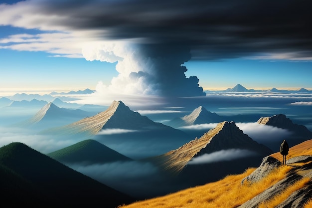 Berggipfel unter blauem Himmel und weißen Wolken natürliche Landschaft Tapeten Hintergrundfotografie