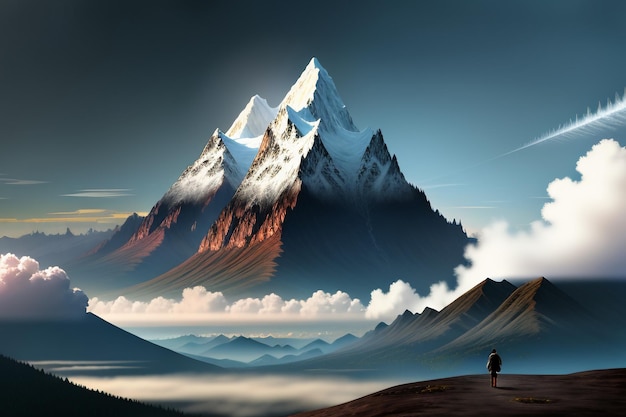 Berggipfel unter blauem Himmel und weißen Wolken natürliche Landschaft Tapeten Hintergrundfotografie
