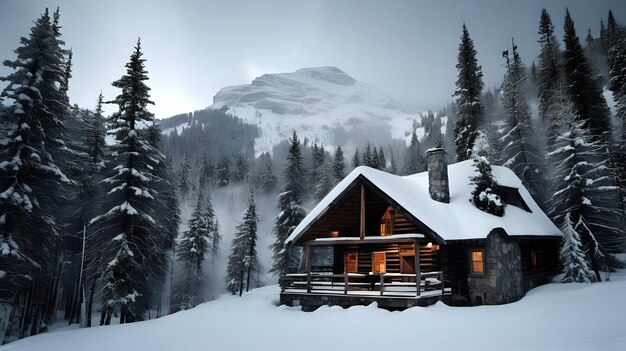 Berghütte in einer schneebedeckten Wildnis