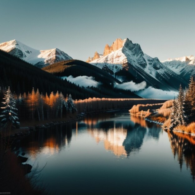 Bergkette unter goldenem Sonnenuntergang