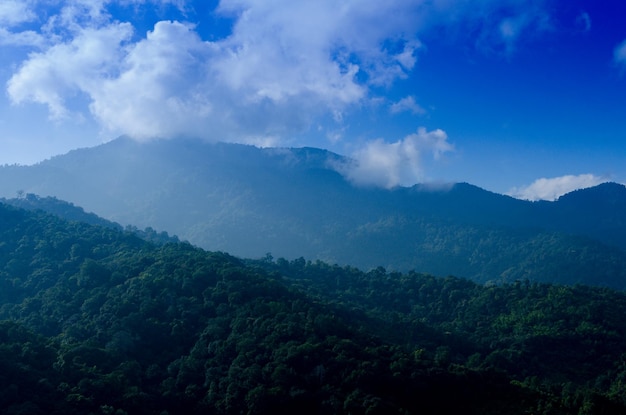 Bergketten und Hügel bedeckt von immergrünen kalten Regenwäldern Bergkette im Westen von Thailand