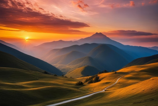 Berglandschaft bei Sonnenuntergang in der goldenen Stunde