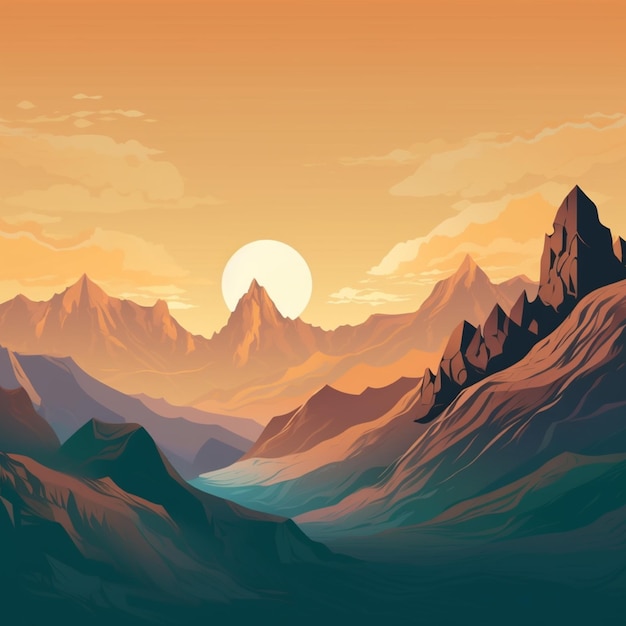 Berglandschaft bei SonnenuntergangIllustration einer Bergkette