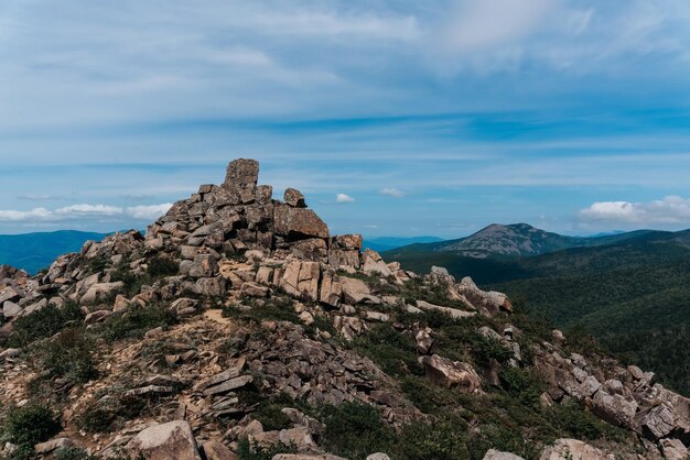 Berglandschaft Blick vom Berg Pidan Livadia Berggipfel Russland Wladiwostok