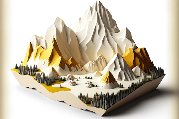 Berglandschaft in Form von 3D-Zusammenfassung auf weißem Hintergrund