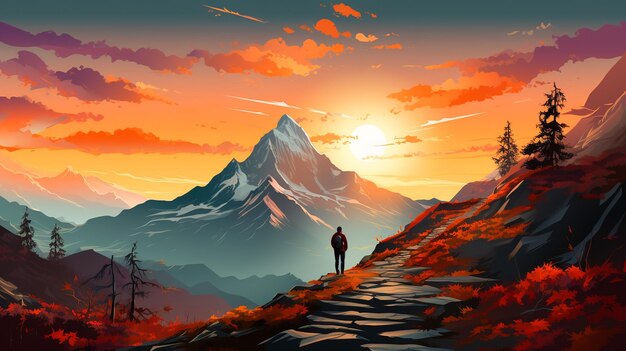 Berglandschaft mit Bergen und Sonnenuntergang