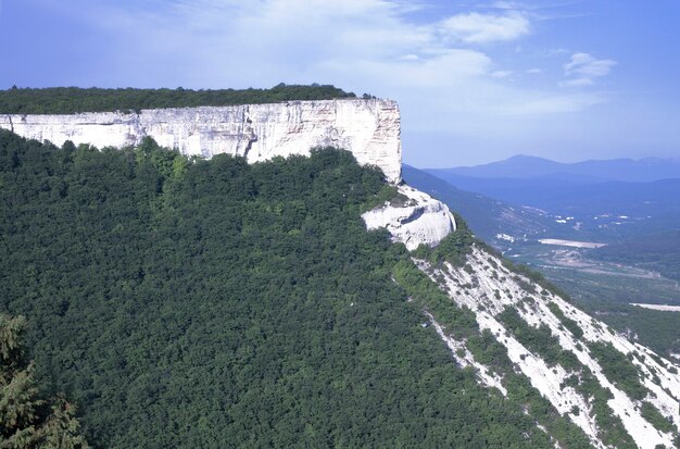 Berglandschaft mit hoher Steinmauer