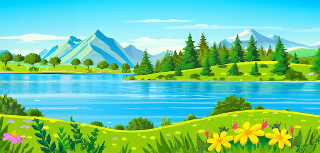Berglandschaft-Vektor-Illustration. Panorama der schönen Natur.