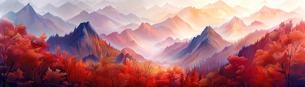 Berglandschaften im Herbst Eine lebendige, illustrative Reise