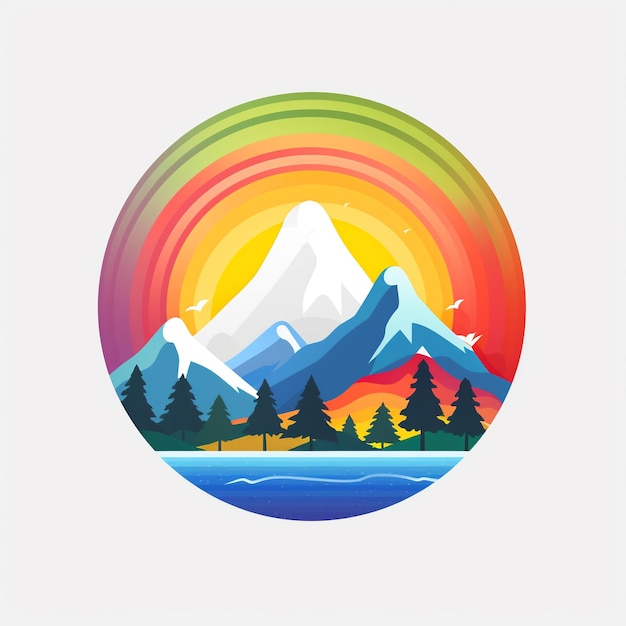 Berglogo mit Regenbogen
