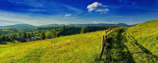 Foto bergpanorama an sonnigen hängen und bergketten