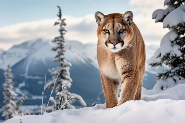 Bergpuma in einer verschneiten Landschaft