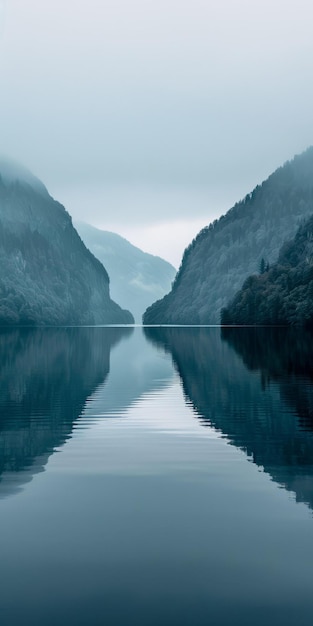 Bergsee im morgendlichen Nebel