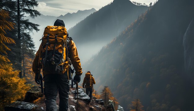 Bergsteiger bewältigt am National Mountain Climbing Day einen steilen und schmalen Gebirgspass