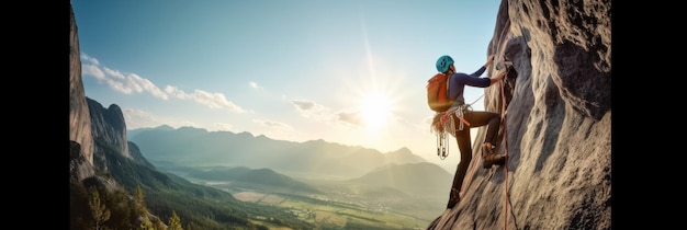 Bergsteiger erklimmt den Berg schöne Landschaft aktives Lifestyle-Konzept Generative KI