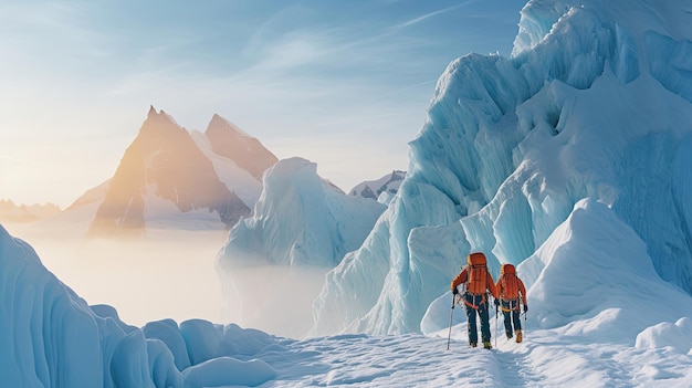 Bergsteiger navigieren auf eisigen Hängen